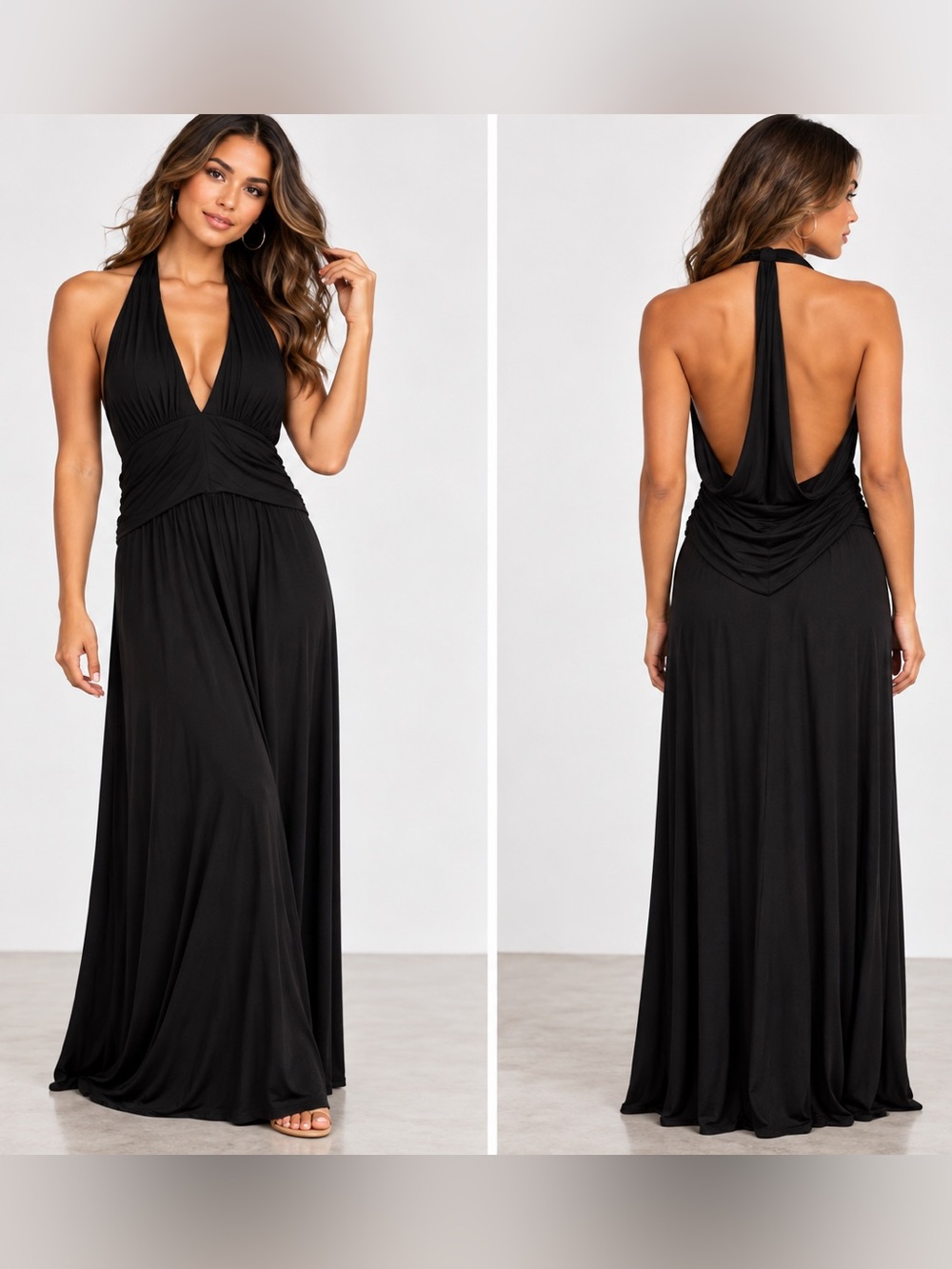 Express Black Halter Maxi Dress with Draped Open Back
